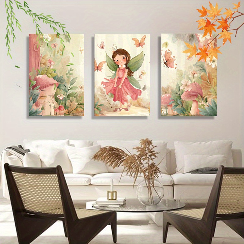 Framed 3pcs Fairy and Butterflies Wall Art