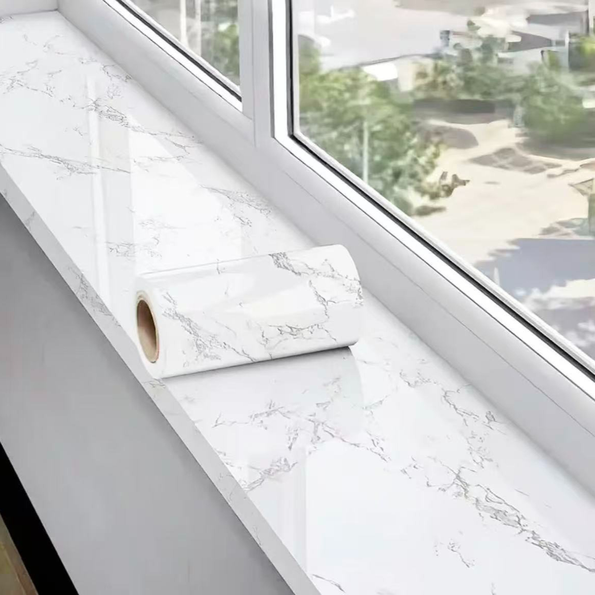 Image of Self-adhesive Window Sill Sticker, Waterproof And -- Suitable For Furniture, Cabinet And Threshold Renovation - Pattern, Easy To Apply, Window Sill Upgrade | Marble Texture | Waterproof Coating