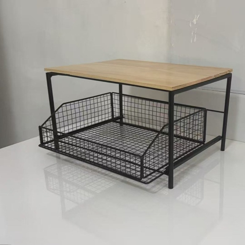 1pc Space Countertop Organizer With Drawers And Storage Baskets, Double-layer Storage Shelves, , For Power, Durable Home Organization, Microwave Rack Desktop Organizer