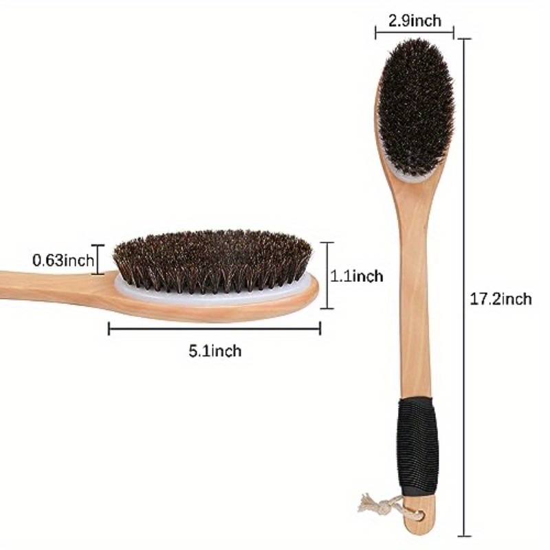   bath brush wooden curved long handle   shower brush for exfoliating natural mane scrubber for back use wet or dry back scrub deep cleanse17 2inches Product details 5