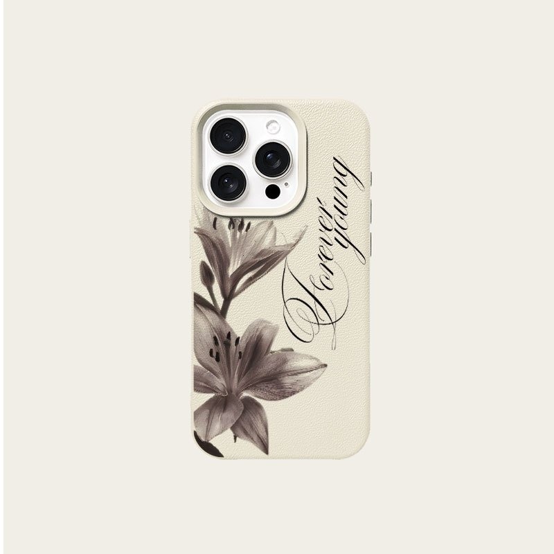TEMU Handyhülle - 1 Stück Tinte Reim Lilienmuster Vollständige Umhüllung Pfirsich Korn Textur Handyhülle Geeignet für iPhone 18 17 16 15 14 13 12 11