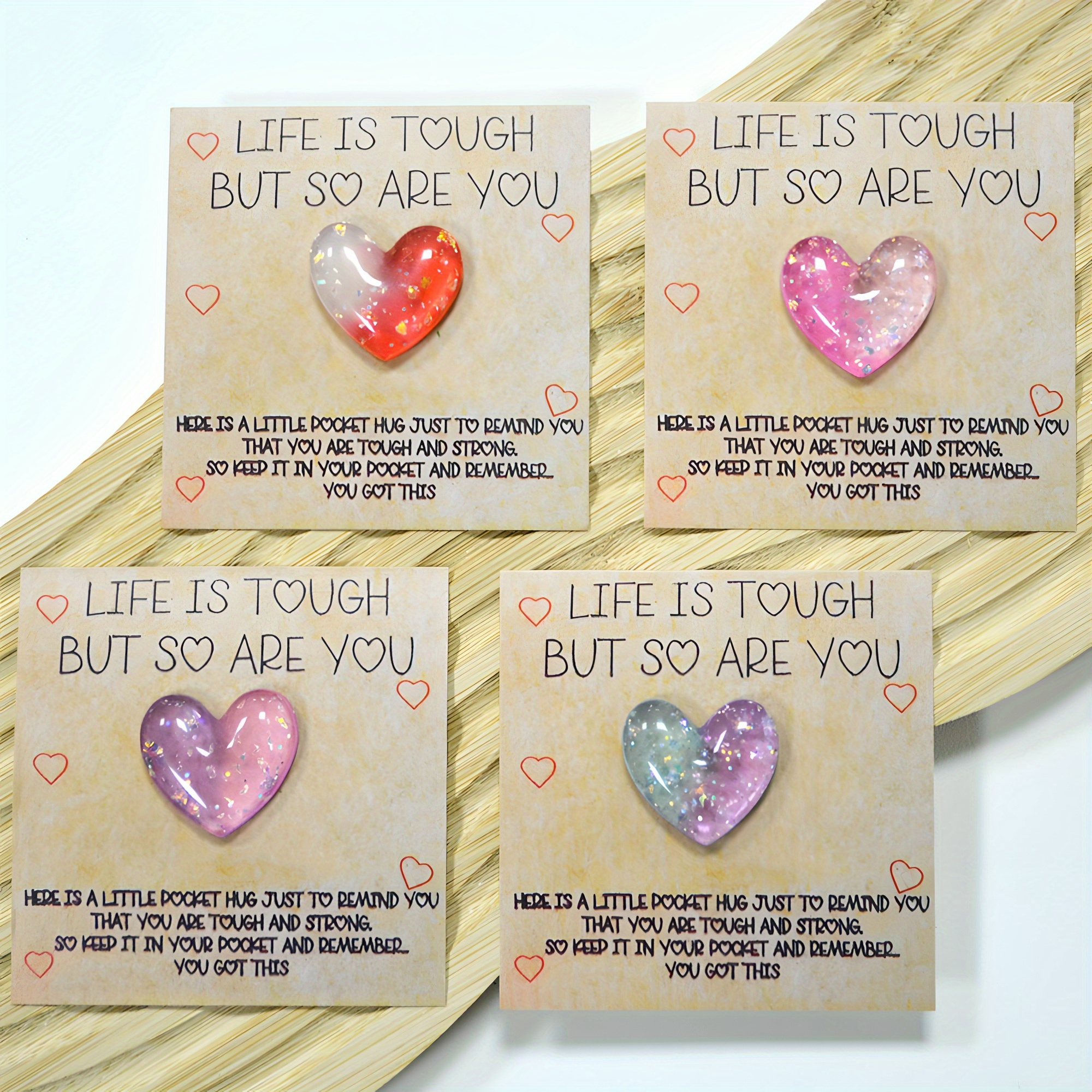 

1pc/4pcs Inspirational Resin Heart Pocket Hugs With Encouragement Cards - Multi- Gifts For Birthdays, Weddings, Valentine's Day - Thoughtful Keepsake For