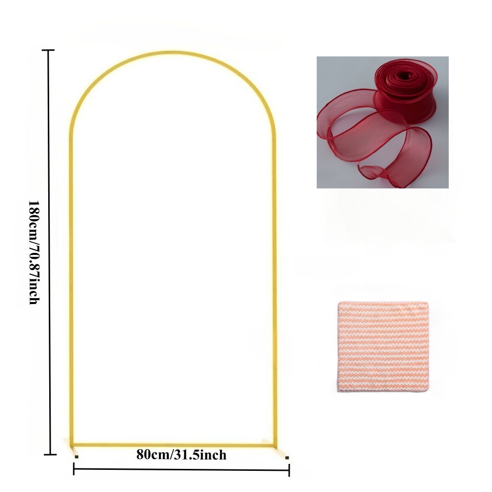 TEMU 1pc Arch + 1pc Red Ribbon + 1pc Square Cleaning Cloth, Stand Party Decoration Set, Hung With Floral Gauze Drapes, An Essential Decorative Arch