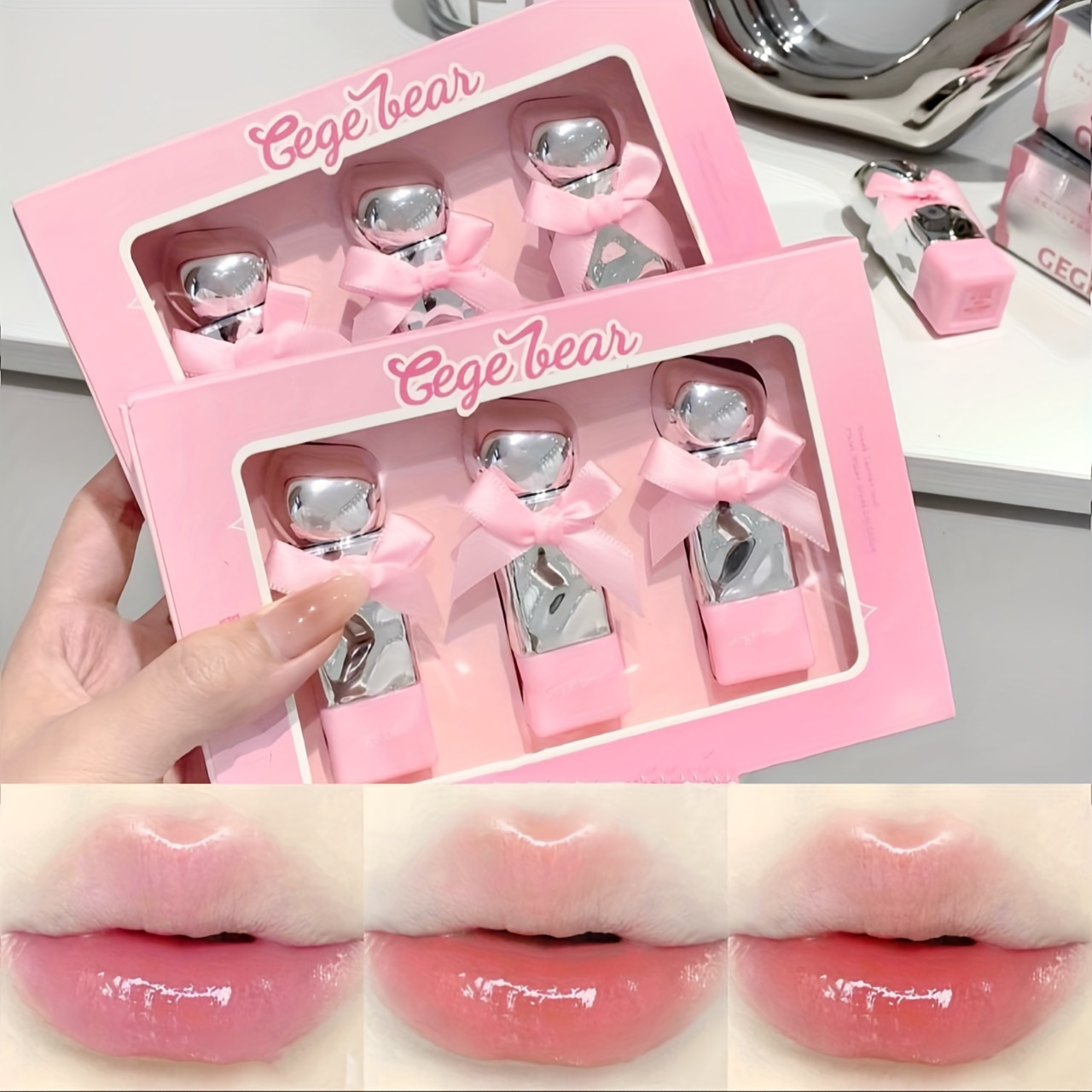 Gegebear Sweet, Tender, Translucent, Water-gloss Lip Glaze Mirror Bare Face Cosmetics Student Party Lip Glaze Beauty Lipstick
