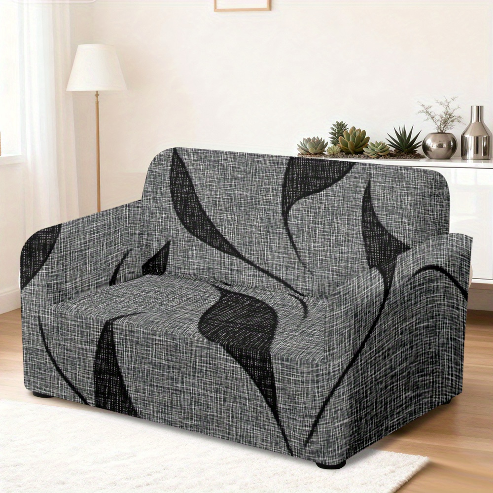 TEMU 1pc Of Light Gray Abstract Leaf Pattern Printed Sofa Cover, Suitable For 1 To Four-seater Sofas, Ideal For Decorating Bedrooms, Living Rooms,