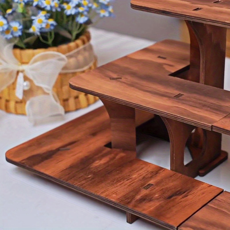 Wooden Display Step Stool 3 Tier Ladder Shelf, Portable, for Retail Countertops, Crafts Exhibition, Farmers Market, Trade Shows, Vendor Booths, Display Stand for Collectibles, Vendor Displays for Craft Shows, Wooden Display Stand