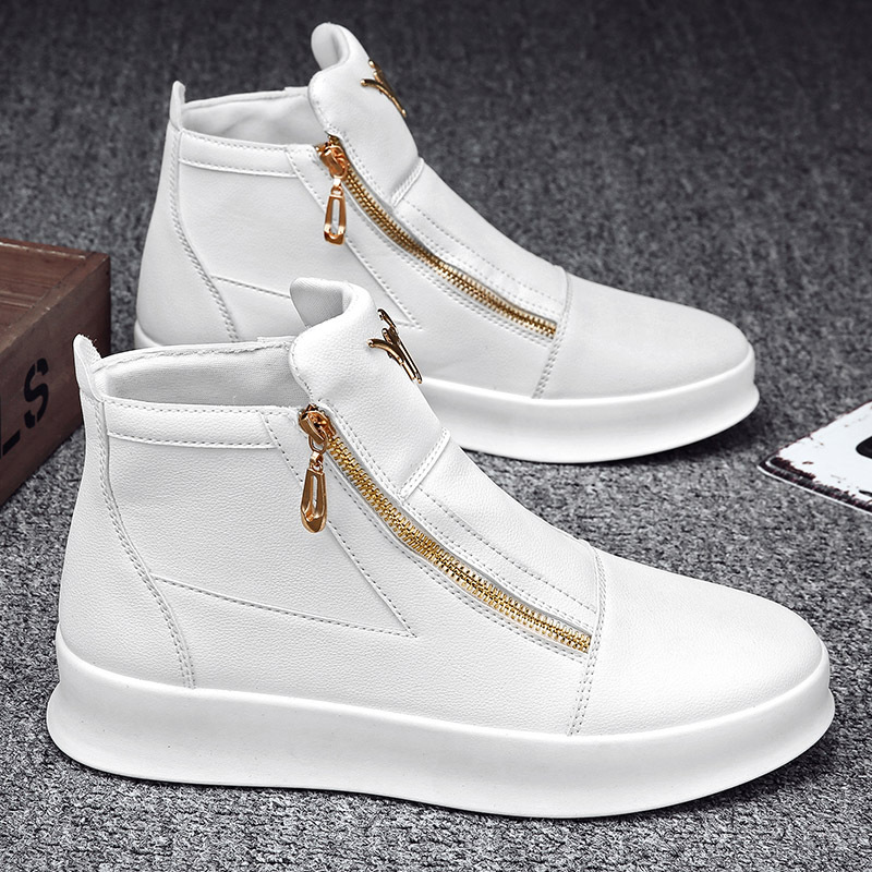 Chaonan British Style Joker High-Top Shoes - Double Zipper Closure, PU Upper & Slip-Resistant Rubber Sole, All-Season Urban Sneakers for Men & Women - Formal & Casual Events (Black), Versatile Footwear, Sleek Design, Durable Construction, Unisex Footwear, Fashion Enthusiasts