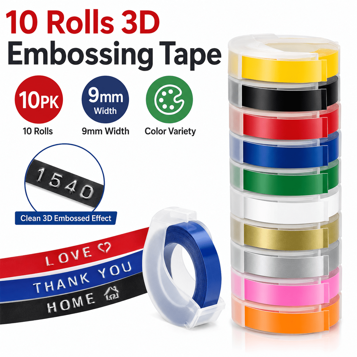 TEMU 10 Rolls Idreamit 3d Embossing Label Tape Suitable For Manual Label Makers, Raised Letter Refills With Adhesive, Color-coded For Home, Office,