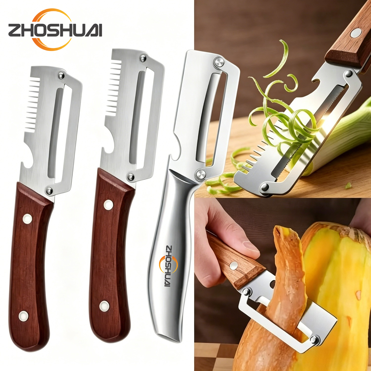3pcs Wooden Handle Onion Celery Cutting Tool - Versatile Kitchen Utensils For Carving Squid And Shaping Vegetables - Sharp Scallion Knife