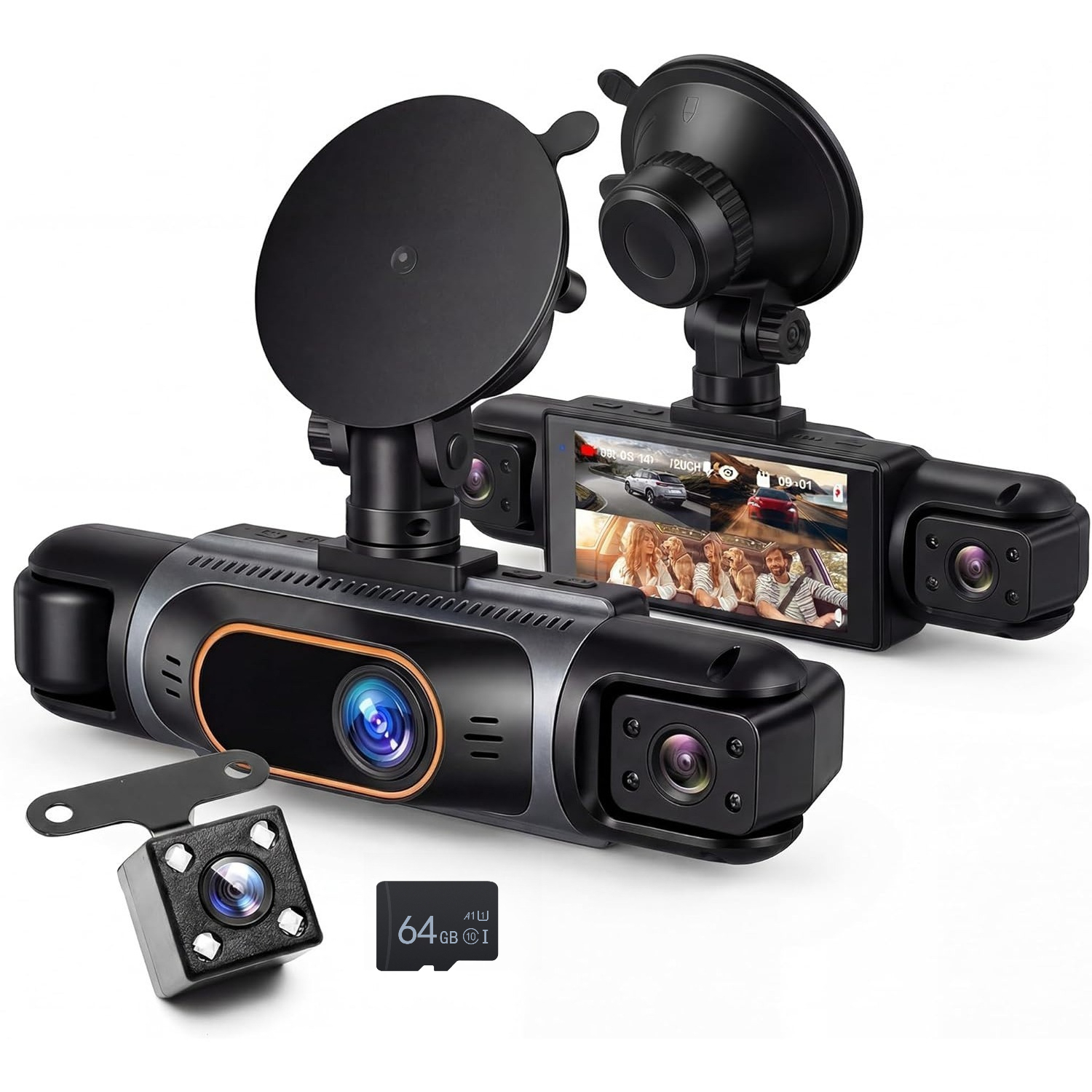 Podofo 4 Channel Dash Cam Car 360° With 4 Cameras Fhd 1080p Front And Rear , 3.16 Inch 1080p Dash Camera Car Camera With Ir Night Vision/loop Video/24/7 Parking Monitoring/parking Aid, Free 64g Card