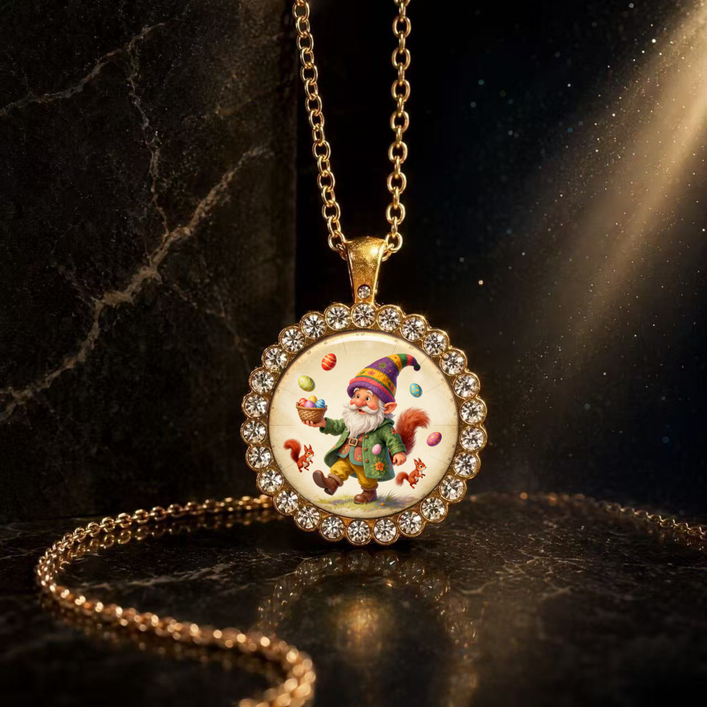 Unisex 2D Floral Round Glass Alloy Pendant Necklace
