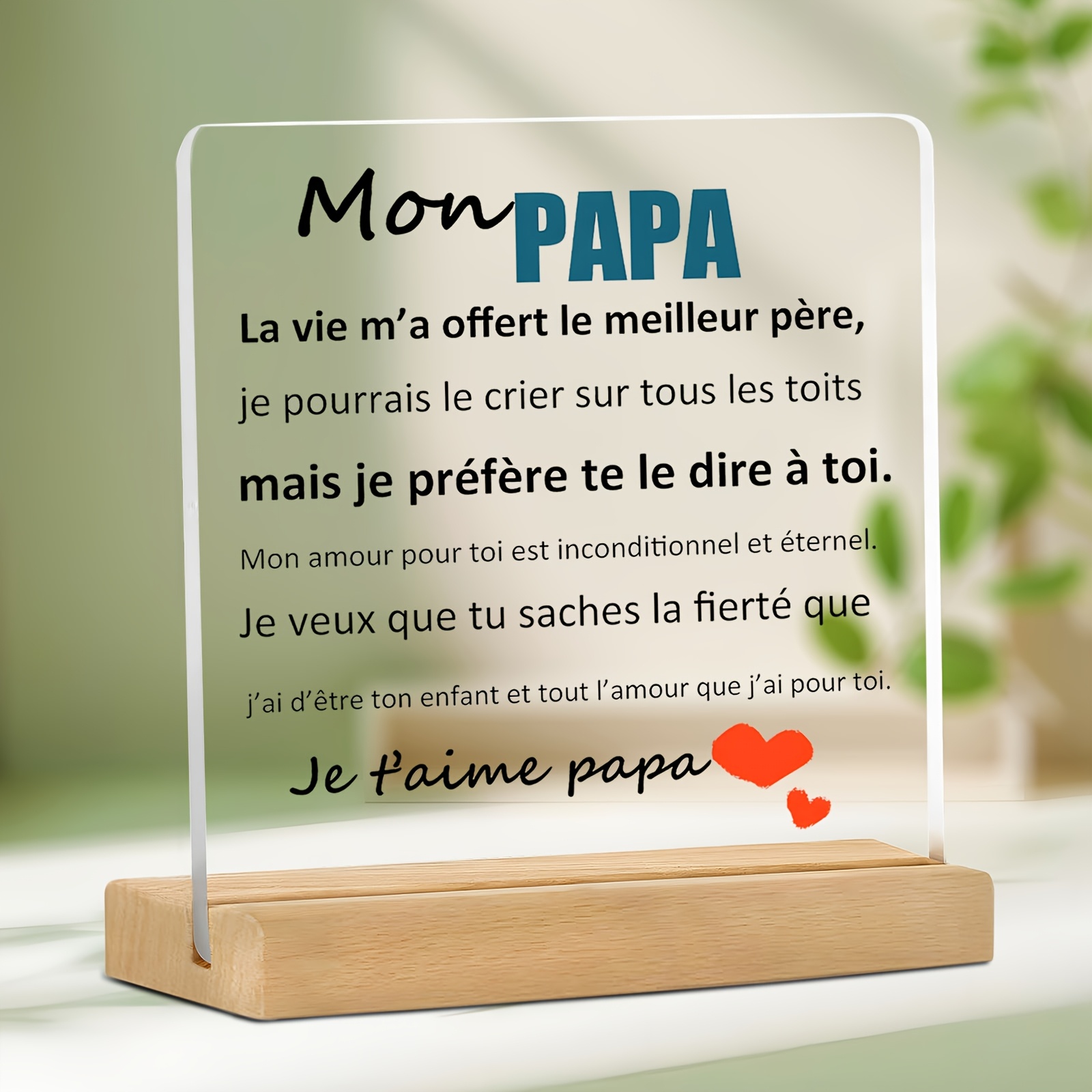 TEMU Cadeau Fête des Pères 2D Plat - 1pc [2D Plat] Plaque Acrylique Gravée "À Mon Père" Française, Irrégulière Design Moderne, Pas de Cadre ,