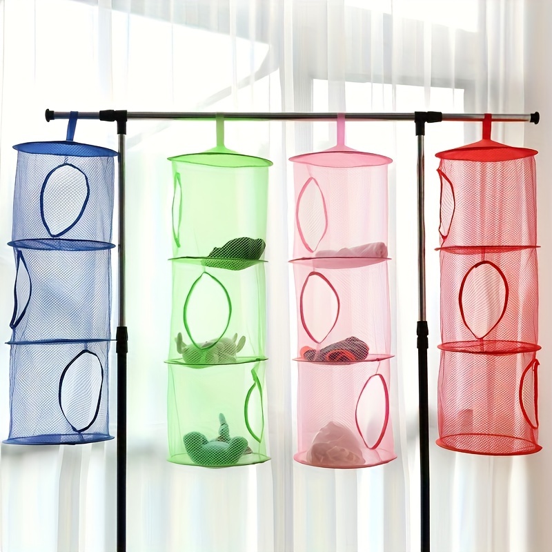 three layer foldable hanging net storage basket suitable for toys clothes socks underwear bath towels breathable plastic suitable for   room types and stores Product details 2