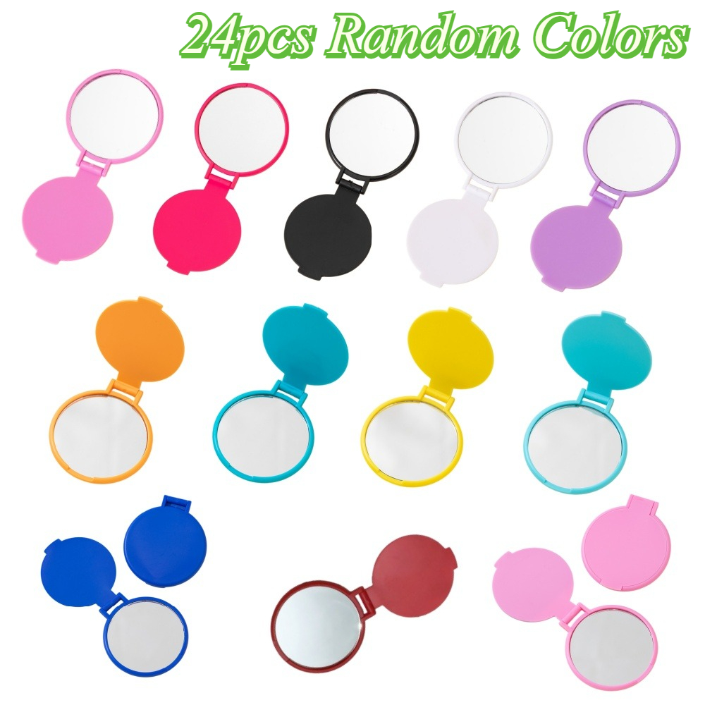 TEMU 24pcs Portable Folding Vanity Mirror Suitable For Travel, Powder-coated Pocket Mirror With Random Colors, Lightweight Compact Round Mirror For,,