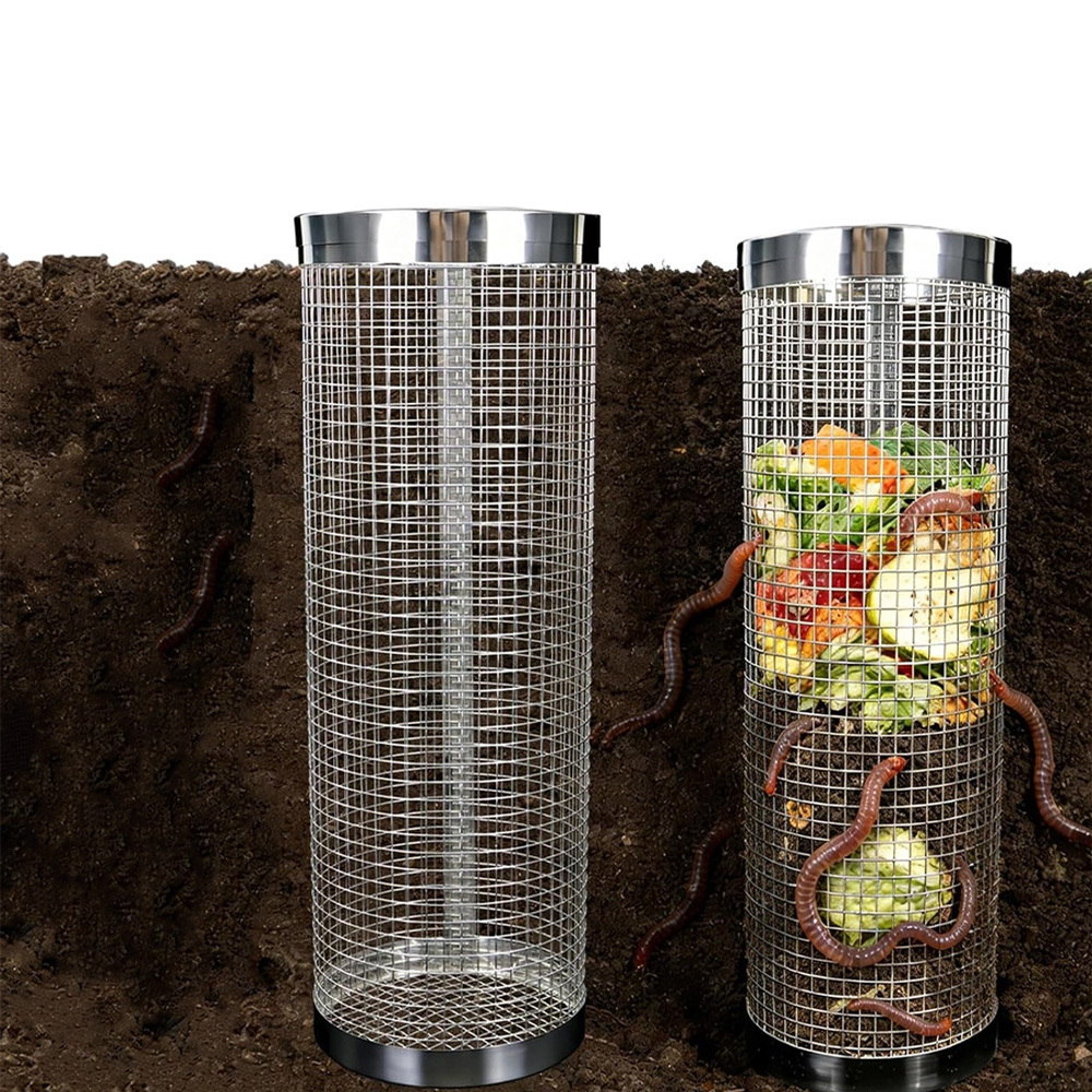 TEMU 2pcs Underground Compost Bin, Small Round Stainless Steel Compost , Suitable For Home Gardens And Outdoor, 2 Different Sizes: 12.2 Inches + 7.87