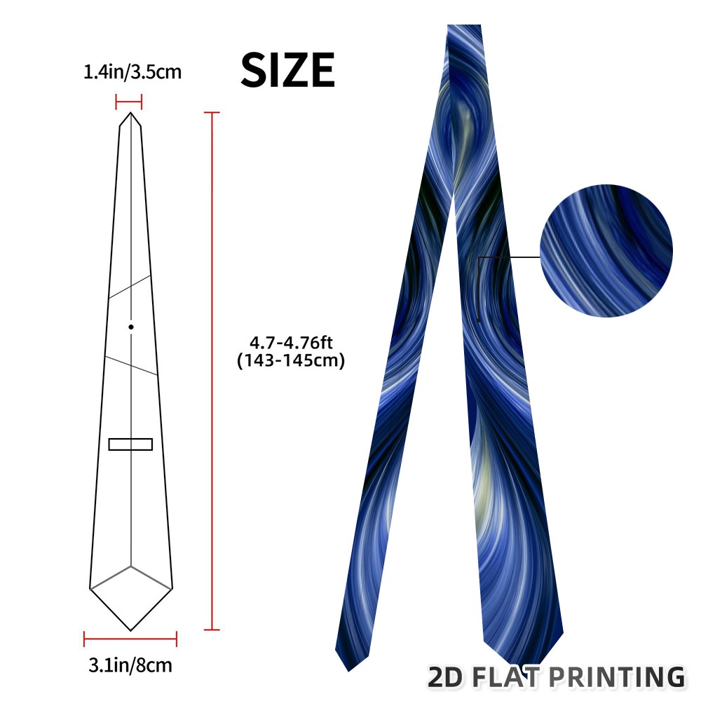 TEMU 1pc Blue Waves Print Tie - Premium Durable Material, , Perfect For Business Trips And Anniversary Events