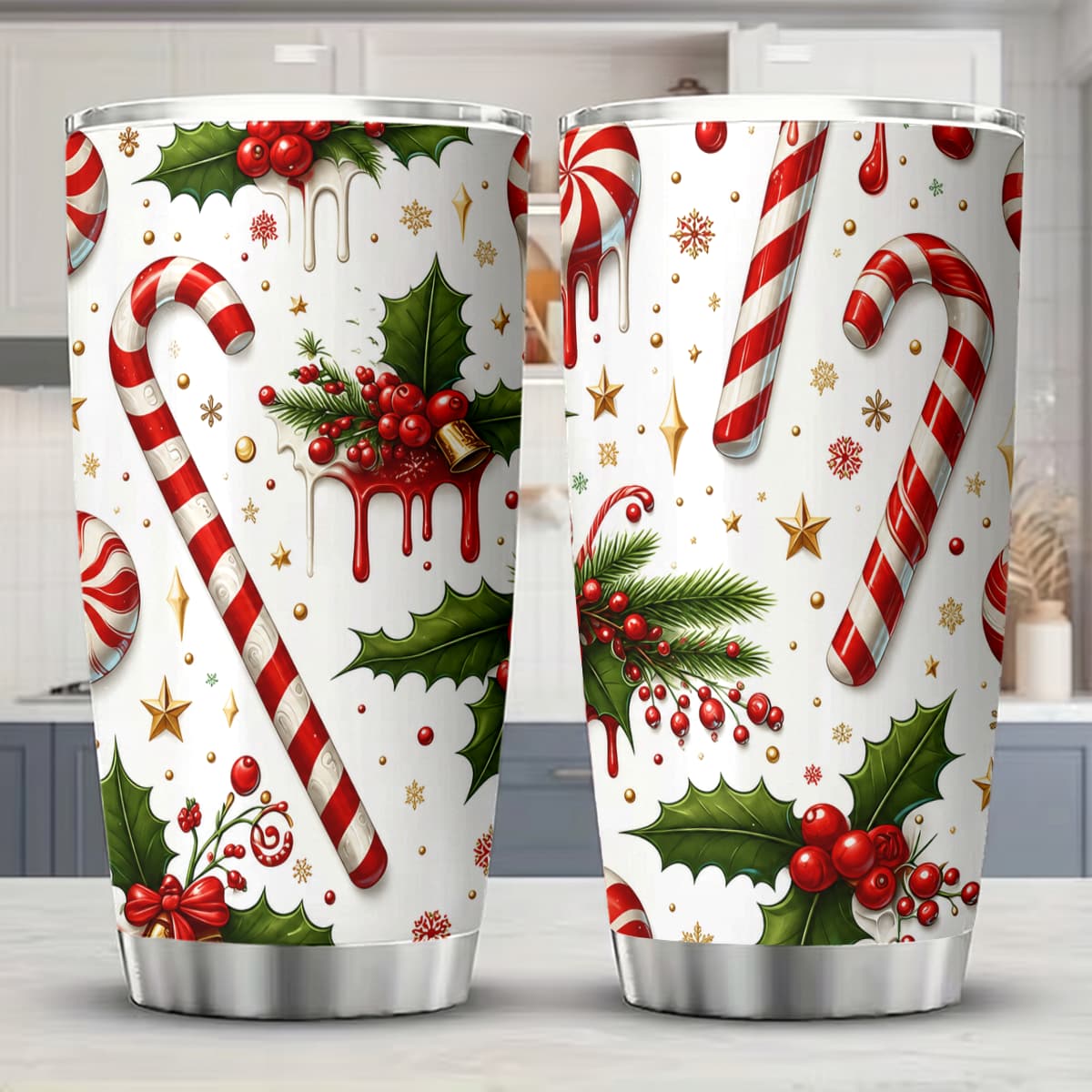 TEMU 1pc 20oz Christmas Candy Cane And Pattern Stainless Steel Insulated Tumblers Travel Mug With Lid Cup Daily Use Leakproof And Bpa Free Keep Drink