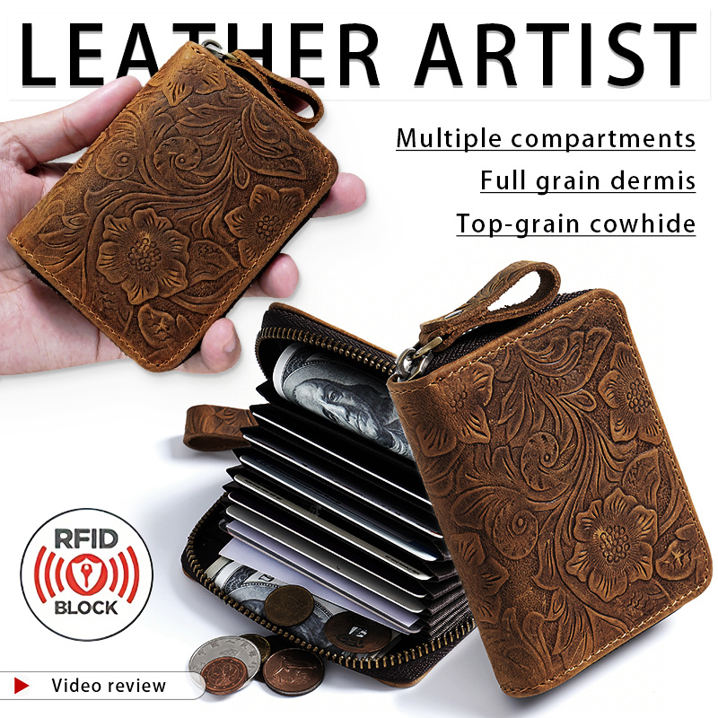 This Cardholder, Made From Top-grade Cowhide Dermis, Features Rfid Anti-magnetic , A Purse With An Engraved Surface, Large Capacity, Accordion Design, And Multiple Card Slots