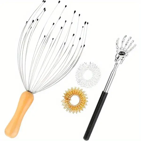4 pack head scratcher scalp massager with finger massager rings and extendable back scratcher scalp massagers set for deep relaxation and stress Product details 5