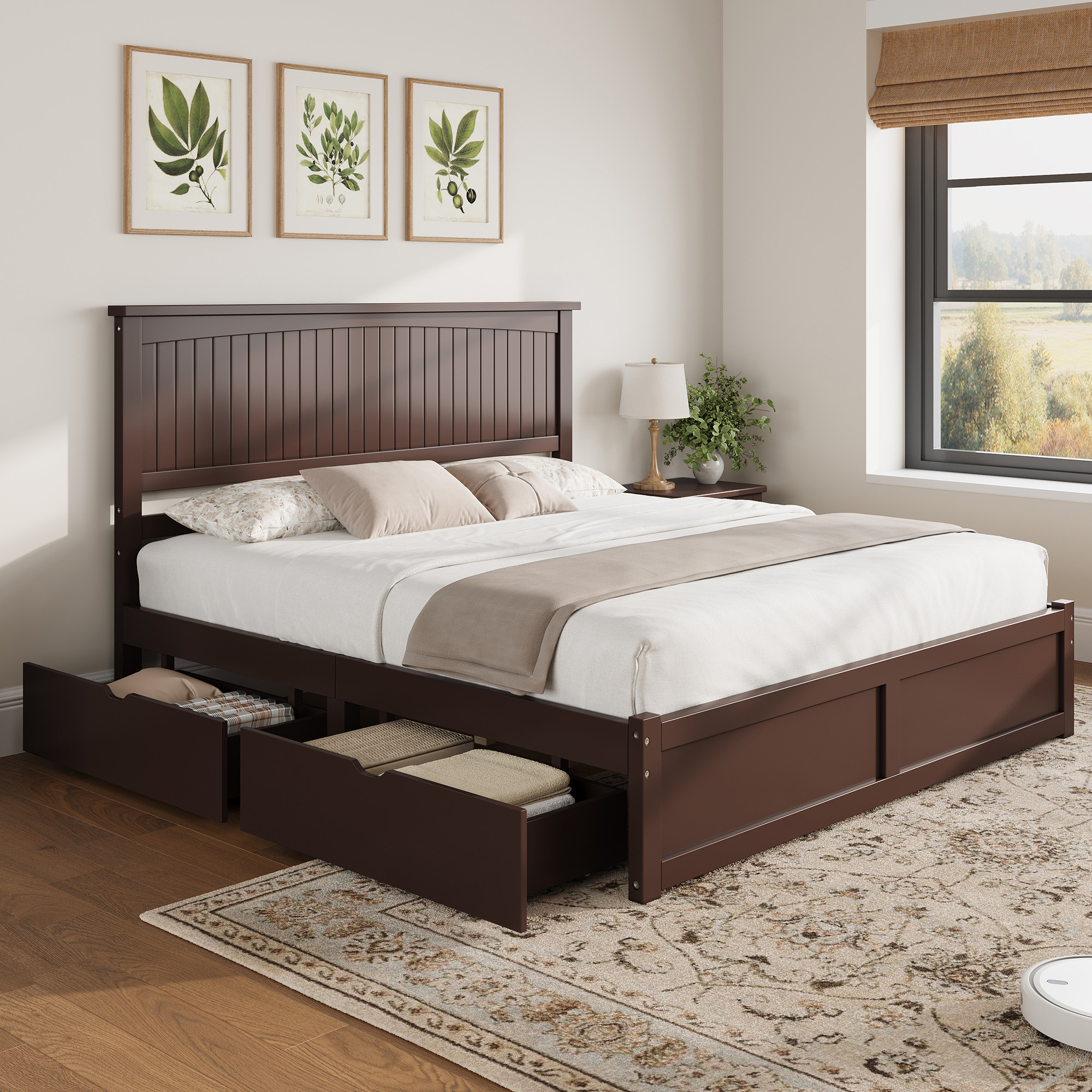 Solid Wood Storage Bed Frame | 50" Tall Headboard | PAPAJET