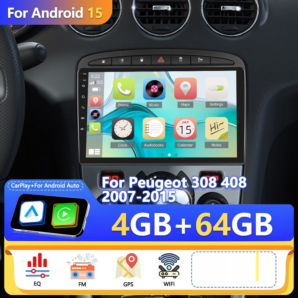 TEMU Camecho[4 64g] For 408 2007-2015 Upgrade Radio, 15, 9 Inch Ips Touchscreen Stereo - And Auto, , Wifi, Dsp/eq