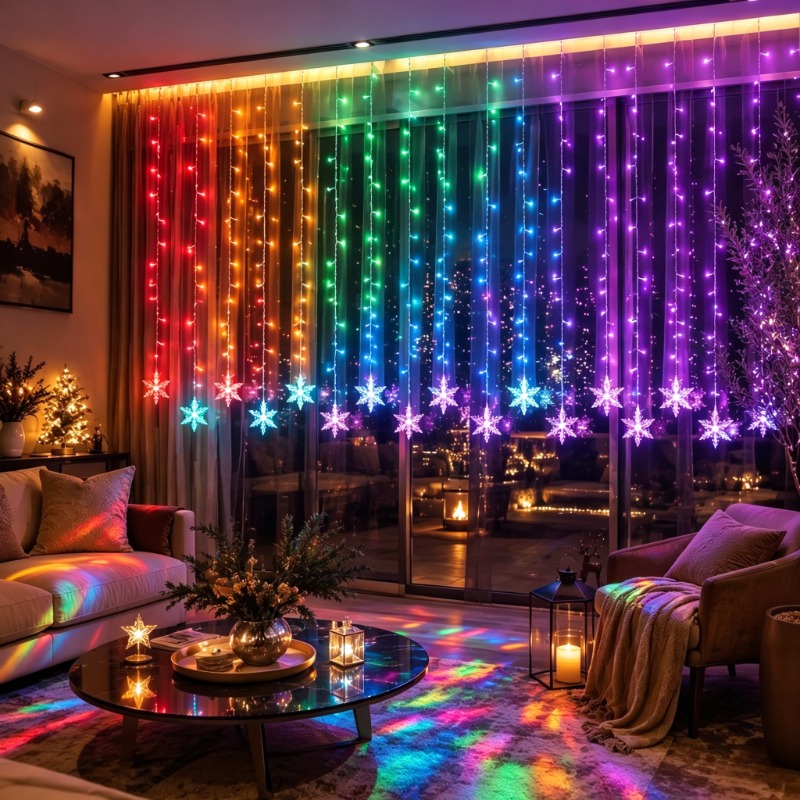 TEMU Warm Romantic Christmas Snowflake Curtain Light String, Usb Powered With 8 Dynamic Lighting , Exquisite Snowflake-shaped Led Lamps, Suitable For