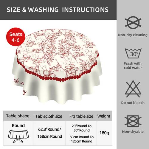 item picture 1pc floral print tablecloth 62 3 elegant red white 100 polyester machine made kitchen dining room small parties picnics picnic table cover floral tablecloth polyester fabric round table decor