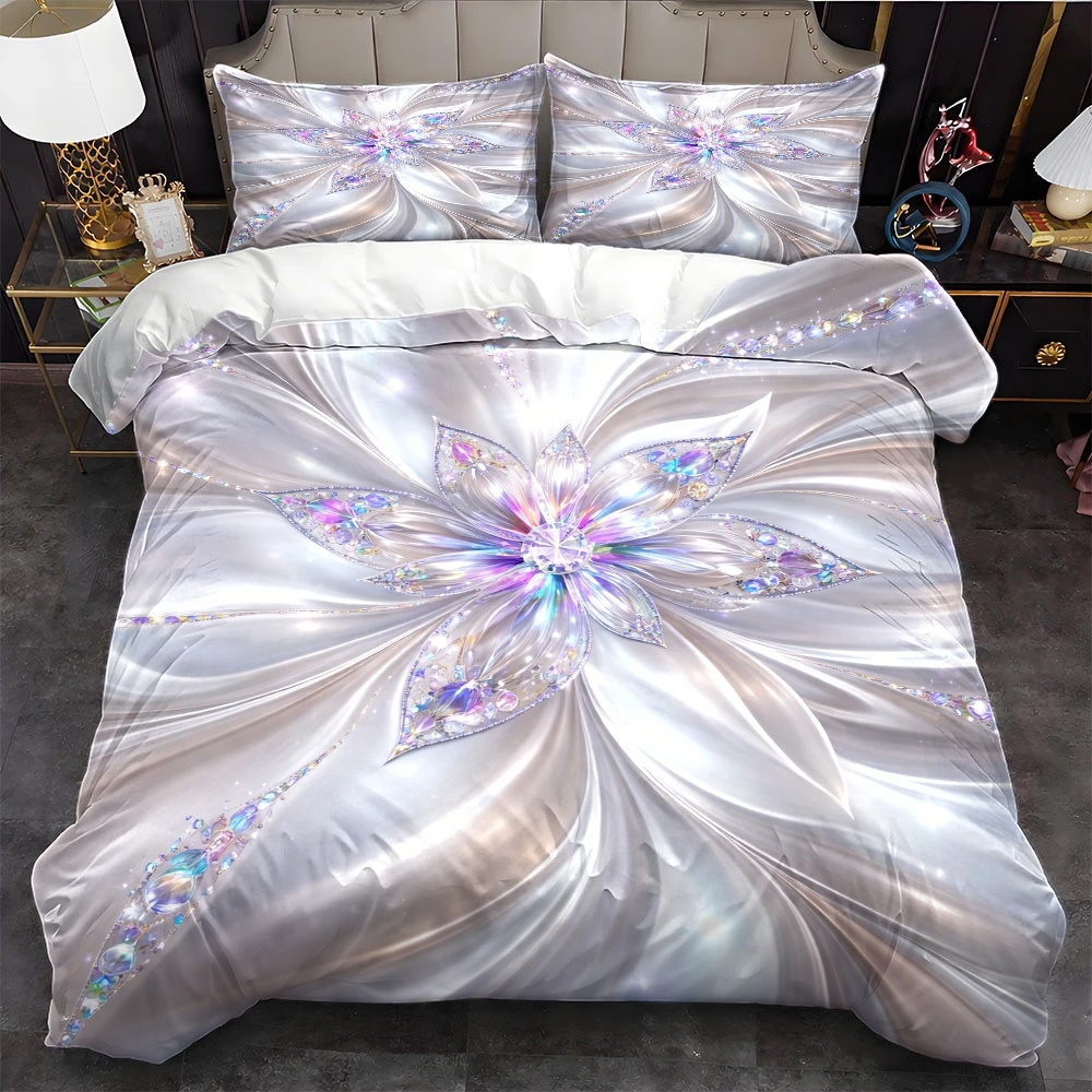 TEMU 3pcs Flower Satin Duvet Cover Set, Bedding (1 Duvet Cover   2 Pillowcases), Suitable For , Machine Washable, Hidden Zipper Double Bed Cover,