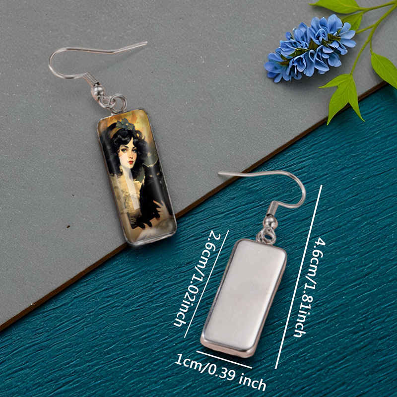 Women's Black Cat Rectangular Dangle Earrings