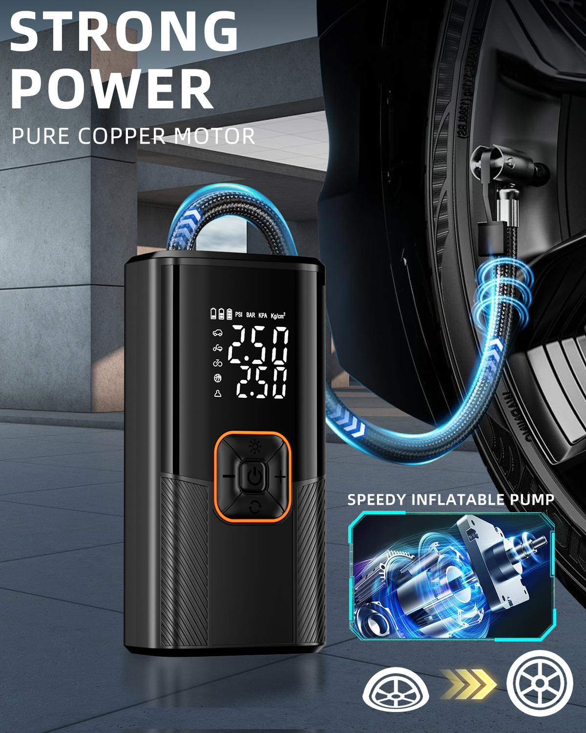 150psi пренослив инфлатор со дигитален манометар, led светло и usb литиум-јонска батерија што се полне - безжичен дизајн за  , велосипеди,   и спортски топки Детали за производот 1