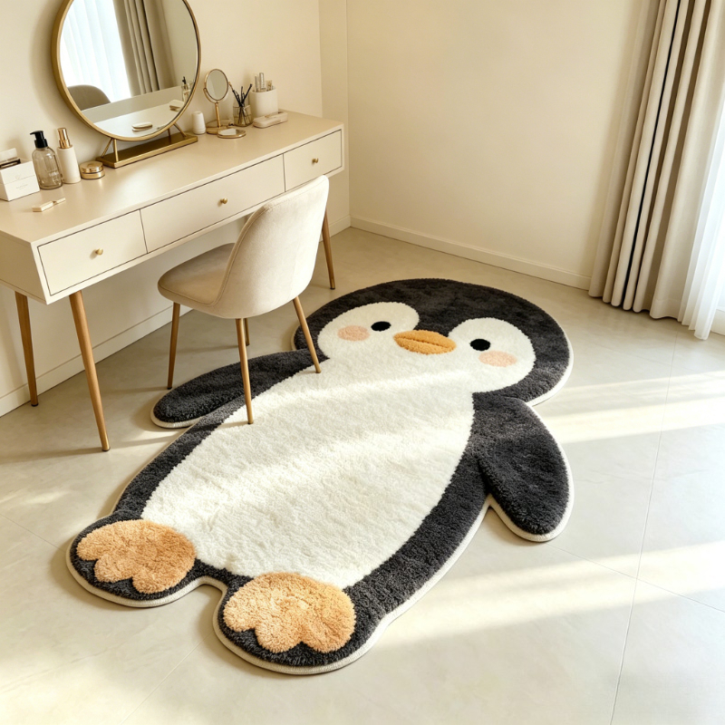 TEMU Suitable For Rooms Faux Imitation Cashmere Plush Rug With Adorable Penguin - Cream Soft Suitable For, Room, Entryway, Machine Washable Non-slip