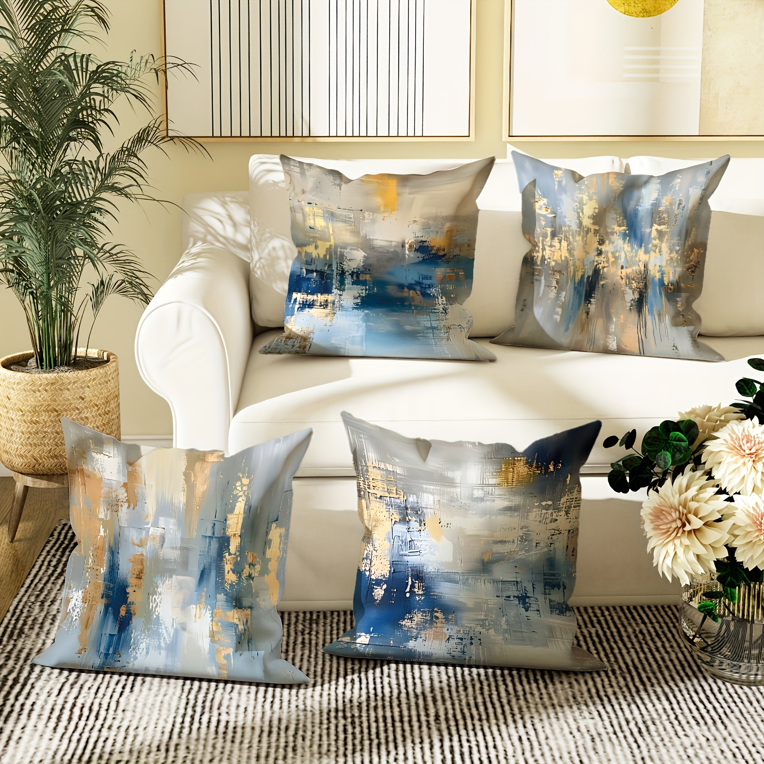4pcs modern abstract pattern pillow covers, machine washable, zipper closure, polyester fiber, double-sided printed, ideal for car, farmhouse, bedroom, living room sofa - decorative pillow covers|abstract pattern pillows|polyester fiber pillows Product details 3