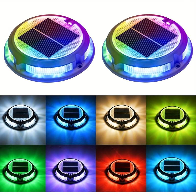 TEMU 2/4/ Rgb Solar Deck Lights, Led Driveway Lights, 9 Colors & 3 Solar Powered Dock Light, Blue, Green, Solar Lights, Ip68 Waterproof, Outdoor Road