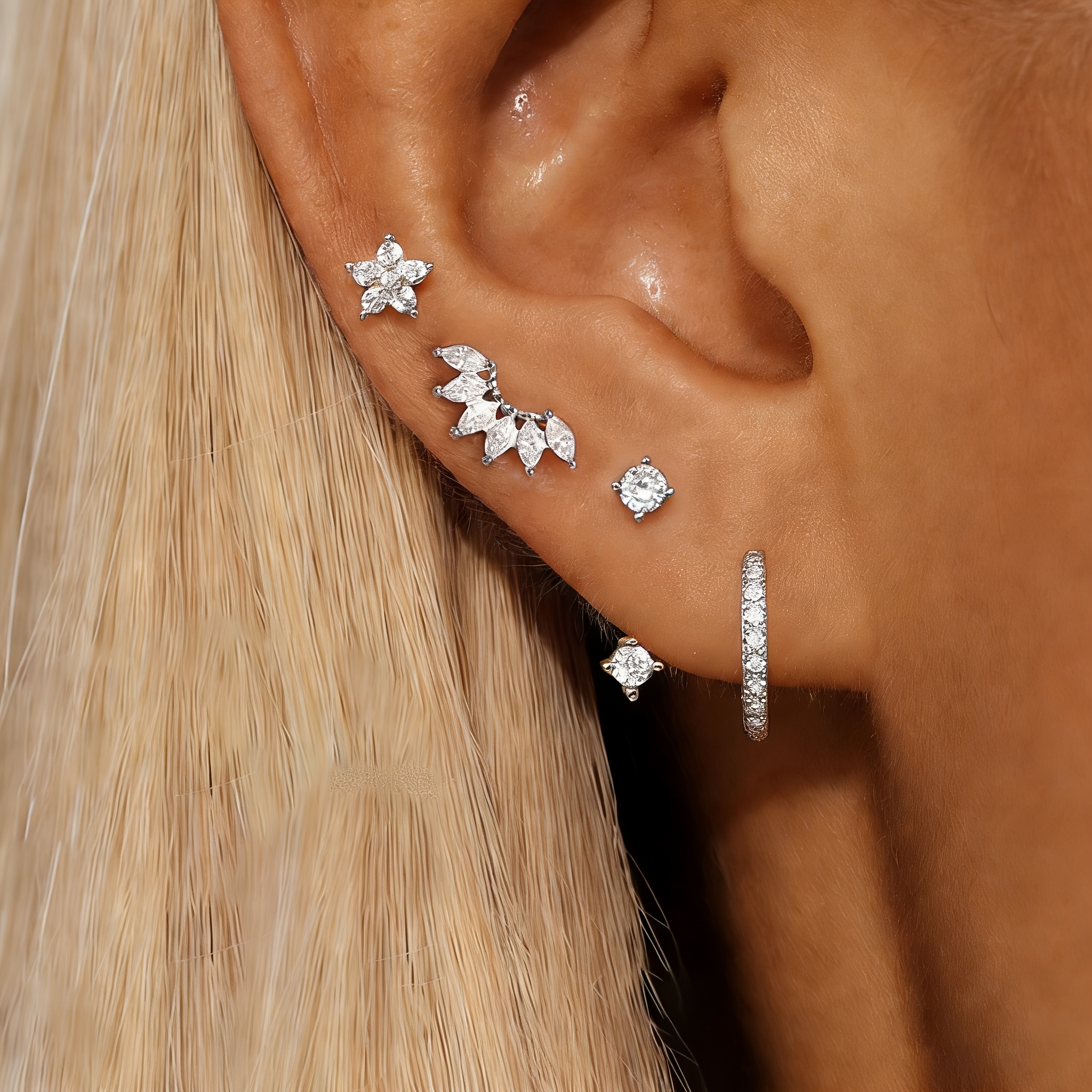 TEMU 4pcs Flower Stud Earrings Set, Fashionable Stacking Earrings, Pierced Ear Jewelry For Women, For Parties And Daily Wear