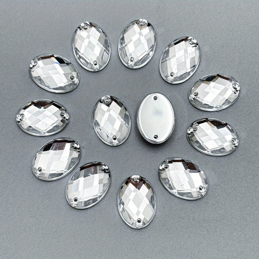 TEMU 40 Stk. doppellochige ovale 1,0*1,4 cm lochlose Acryl-Strasssteine, handgefertigtes Kleidungszubehör, selbstklebendes Zubehör, zufällige Farbe