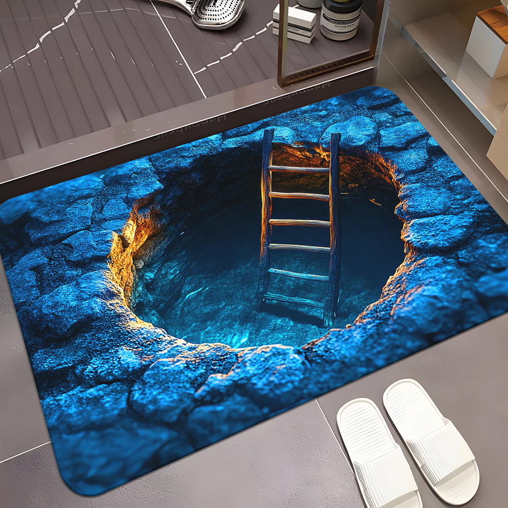 TEMU 1pc, Tapis de porte imprimé avec design plat à trou bidimensionnel, tapis de sol antidérapants pour salle de bain, tapis en polyester absorbant