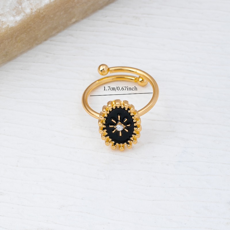 Women's Irregular Oval Star-Of-Eight Black Dripping Ring