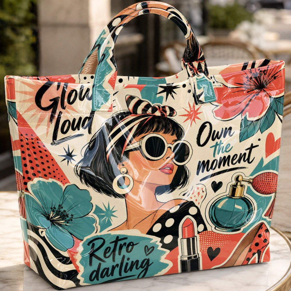 1pc Retro Pop Print Tote Bag, Casual Shopping Bag-perfect For Coffee Shops, Everyday , And Leisure