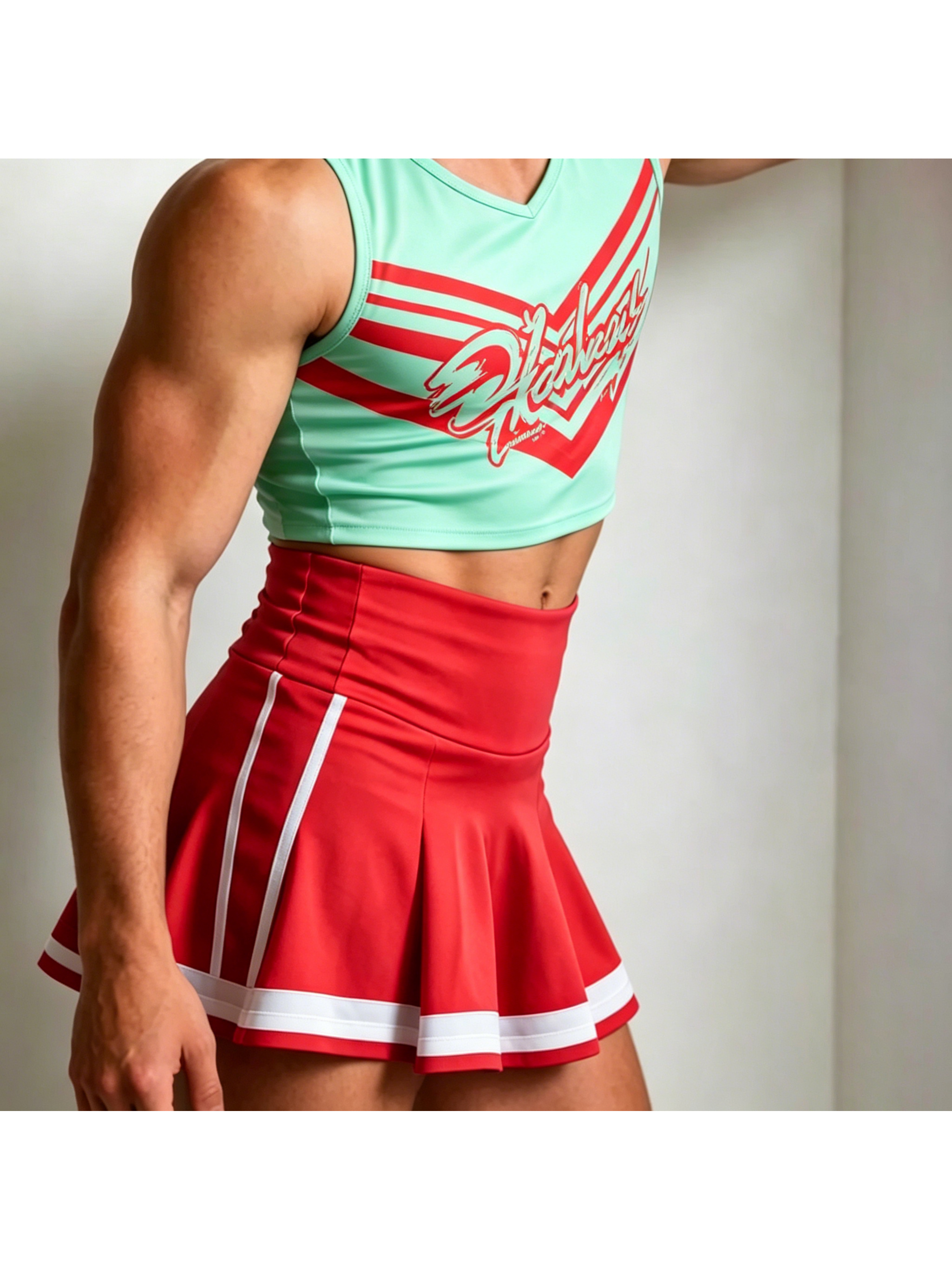 mens purple cheerleader uniform set v neck crop top with striped pleated skirt cosplay costume for halloween valentines day parties and themed events machine washable ideal for matching couple outfits no shorts included
