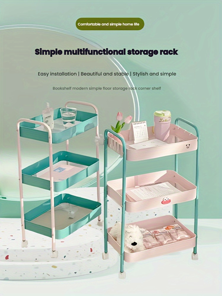 durable small carbon   storage rack bedroom storage rack household kitchen movable storage rack multi layer organizer rack suitable for home   small accessories transport movable cart Product details 0