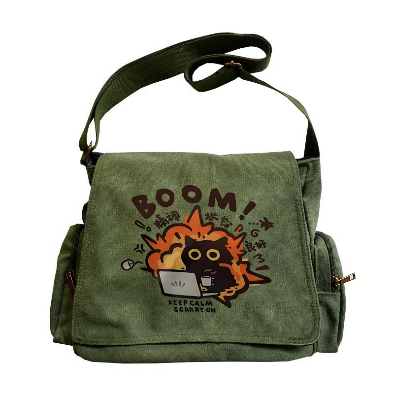 E-shop Cartoon Katzenmuster Schultertasche mit großem Fassungsvermögen, Unisex Retro Flap Tote Crossbody Messenger Bag, | Cartoon-Druck, Geeignet für