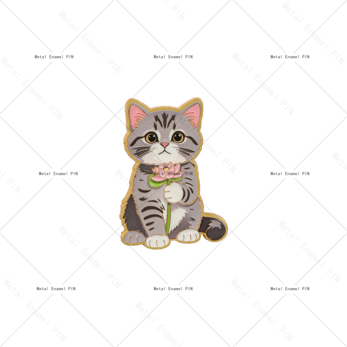 TEMU 1pc Cute Gray With Flower Enamel Pin, Adorable Cat Lapel Brooch, Animal Pin For Backpacks, Hats, Jackets
