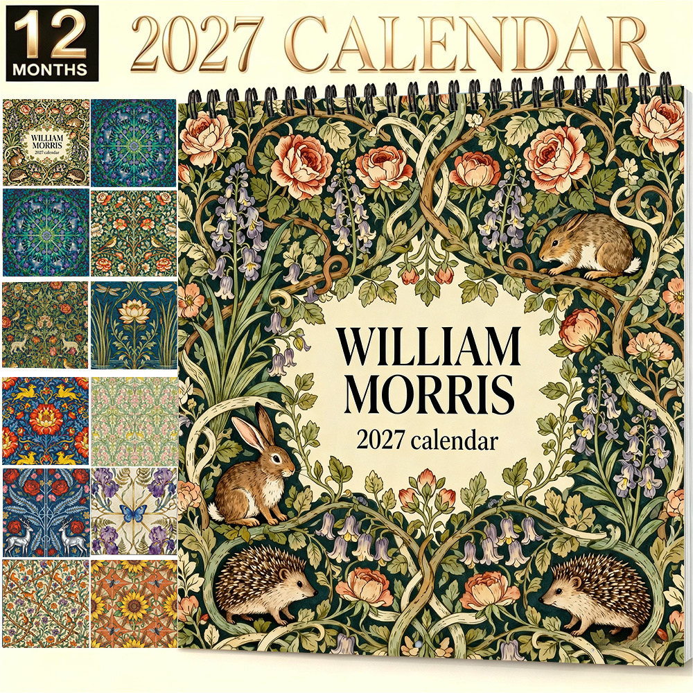 TEMU 2027 Wall Calendar 8.3x8.3 Inch William Style Vintage Floral Animal Pattern Monthly Hanging Calendar For Home Office School Decor Ideal Gift For