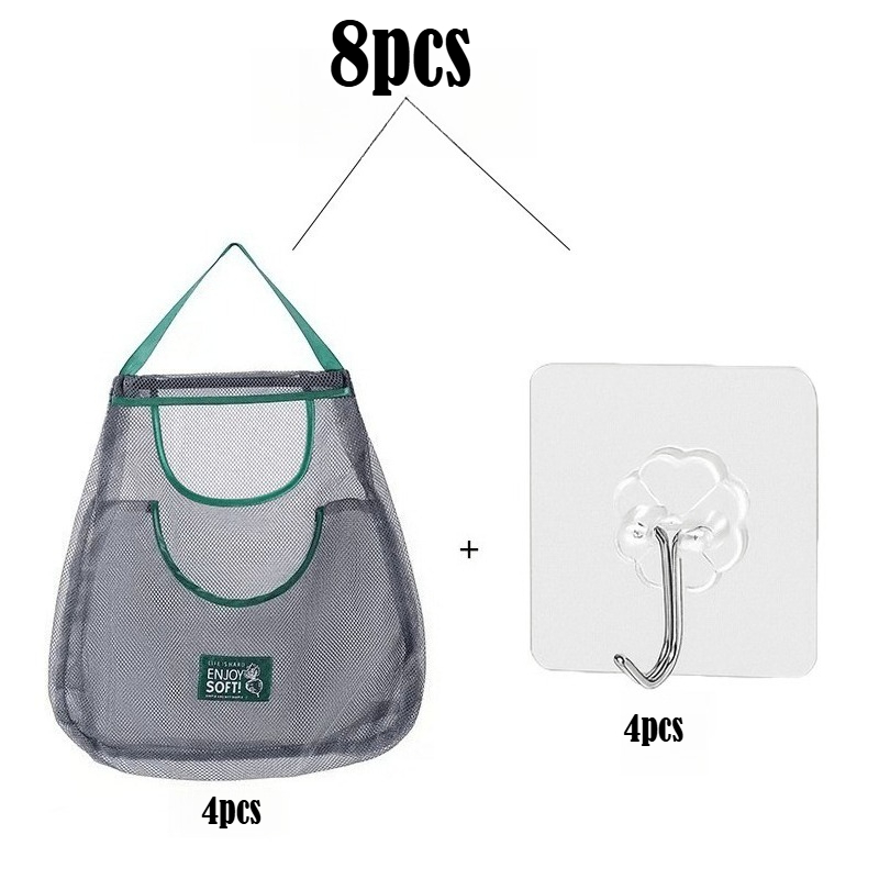 TEMU 8pcs (4 Hooks And 4pcs Storage Bags) Hanging Mesh Storage Organizer Bag, Wall-mounted Breathable And Washable Drainage Mesh Bag With Hooks To ,
