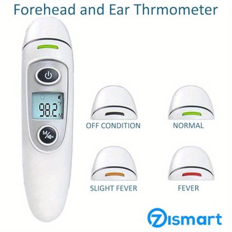 Forehead and Ear Thermometer Digital Infrared Thermometer for Youngsters Adult and Whole Family Multifunction Quick Accurate Reading Fever Alarm Record Memory, Fever Measurement, Health Monitoring, Portable Thermometer, Compact Design, Hygienic Surface, Plastic Construction, Memory Function, No Touch Thermometer, Medical Use, Adults Health