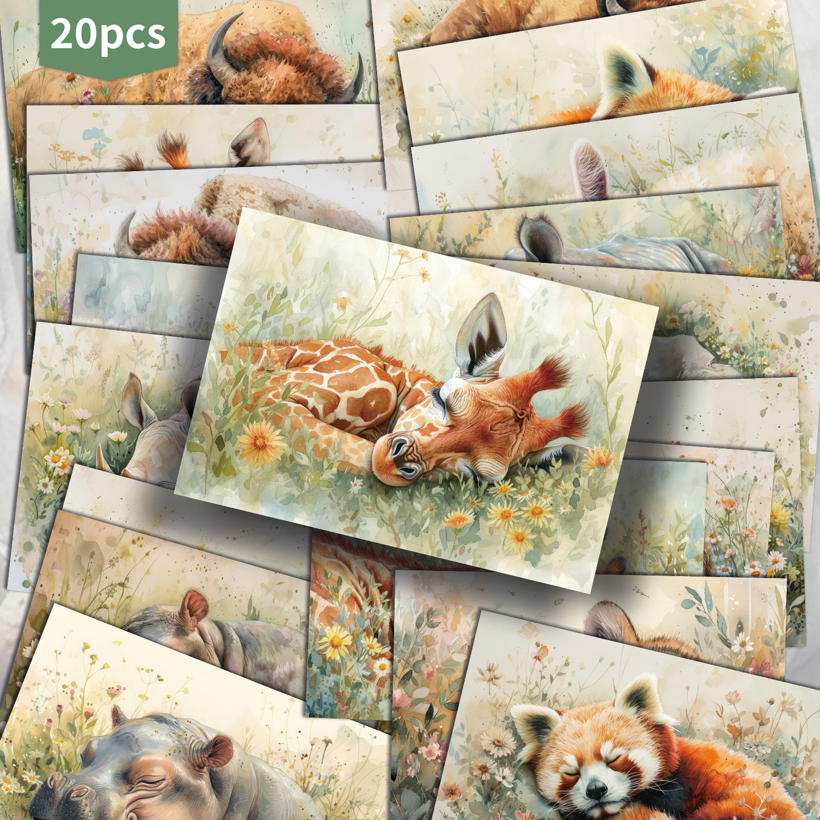 E-shop 20 Stück ASSTSS Vintage Frühlings-Aquarell Schlafende Tiere & -Karten - Retro Junk Journal Papier geeignet für Scrapbooking & Basteln -