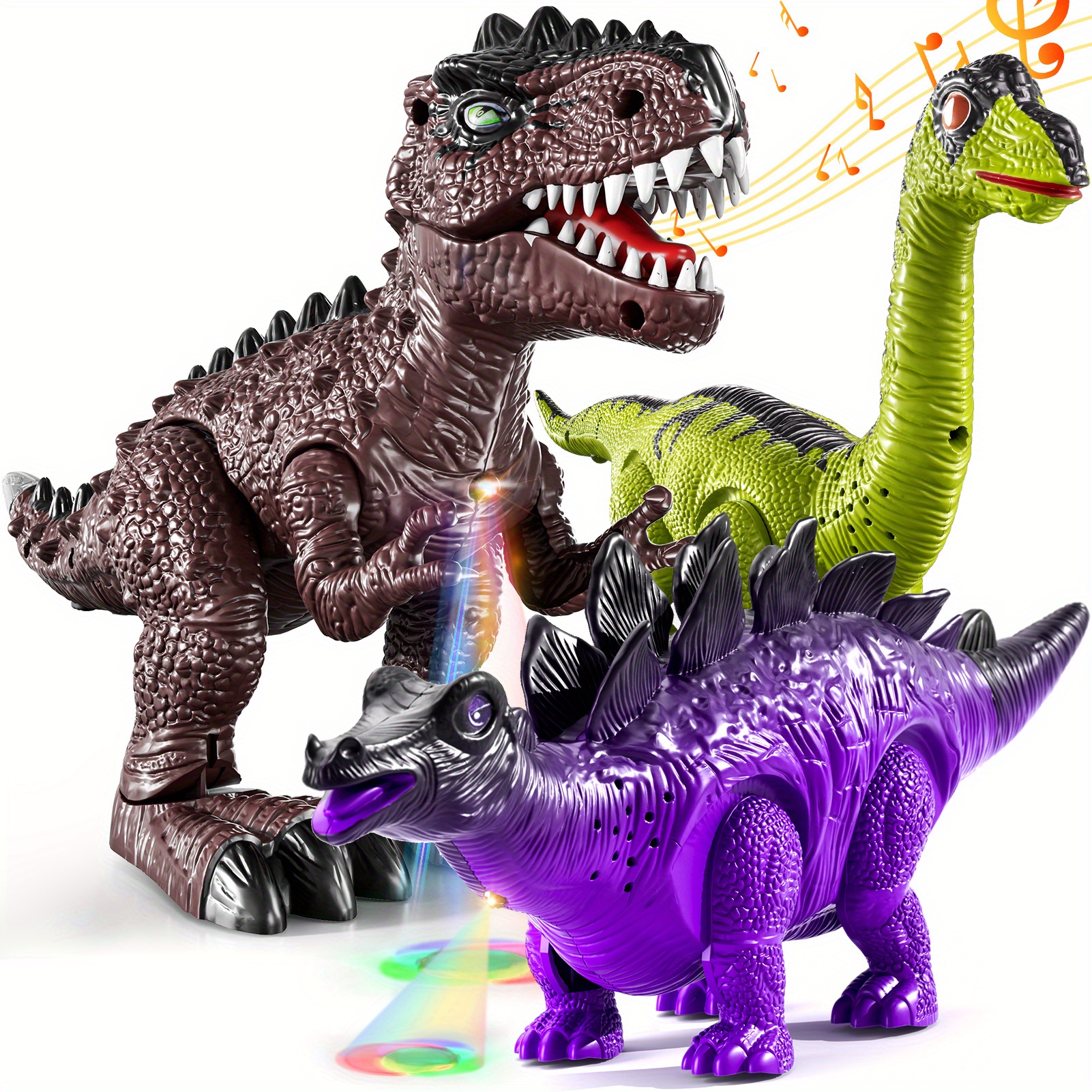 TEMU Ensemble de jouets dinosaures 3-en-1 avec lumière et son, dinosaures électroniques réalistes et mobiles pour enfants de 3 ans et plus, cadeaux