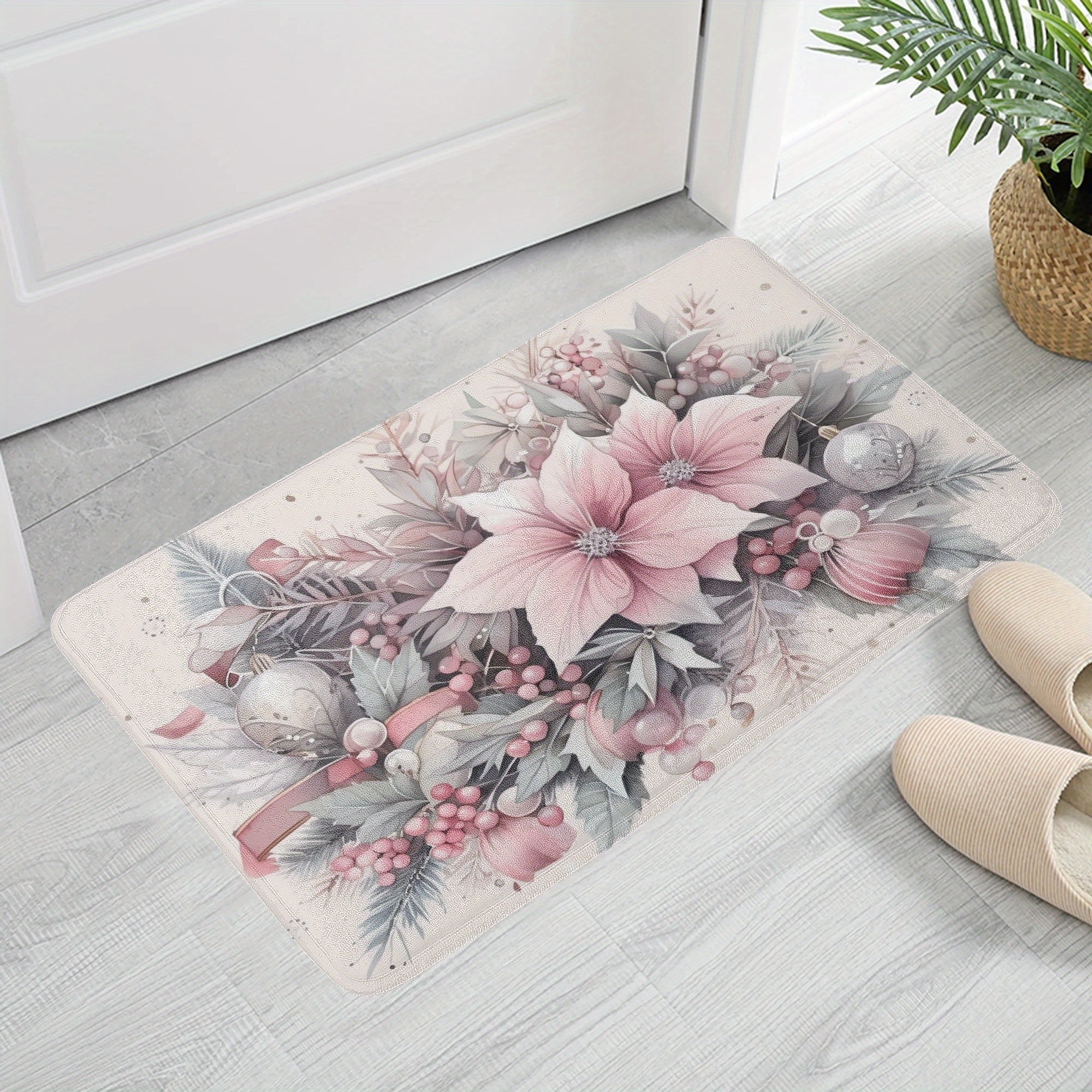 

Bouquet Christmas Mat, Rectangular / , , Kitchen Decor, Bath Rug Bathroom Mat