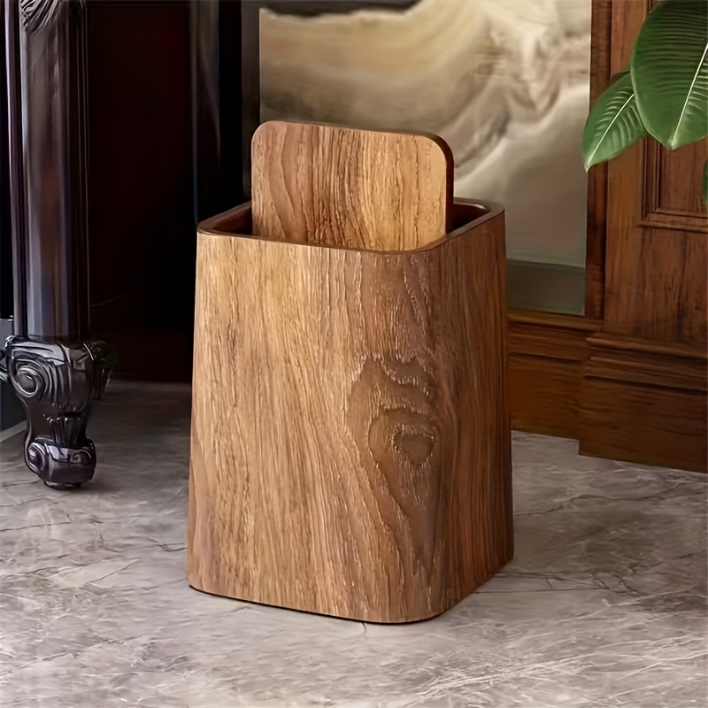 Vintage Wood Grain Trash Can, Large Capacity Multi-Scene Plastic Waste Paper Basket, Decorative Home and Office Storage Tool