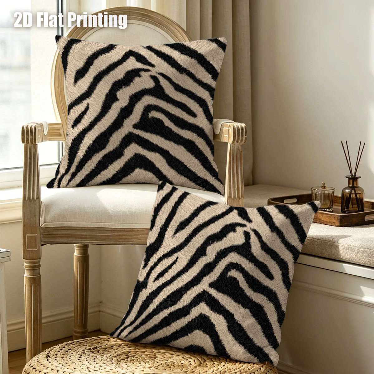 TEMU 2d Flat 2pcs Animal Print Throw Pillow Covers, Double Prints Black And , For Modern Sofa, Cozy Bedroom, Stylish Living Room Nook, For Decor